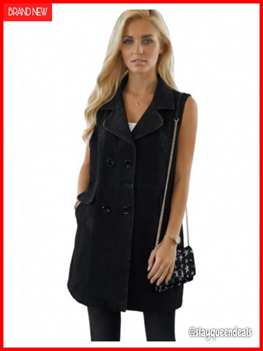 Long Denim Vest for Women Sleeveless Jean Jacket Fall Casual Outerwear Coat